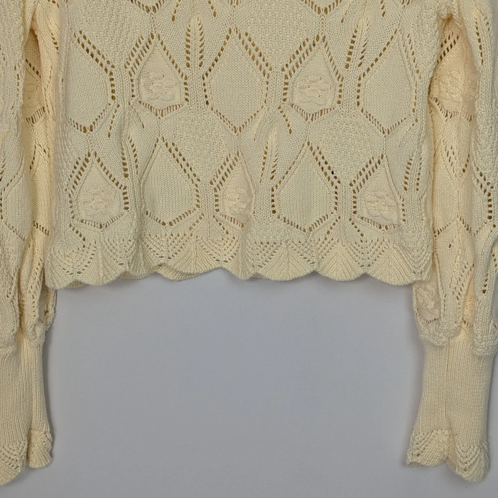 CHELSEA & VIOLET Pointelle Knit Floral Embroidered Button Front Cardigan Sweater - Picture 7 of 12